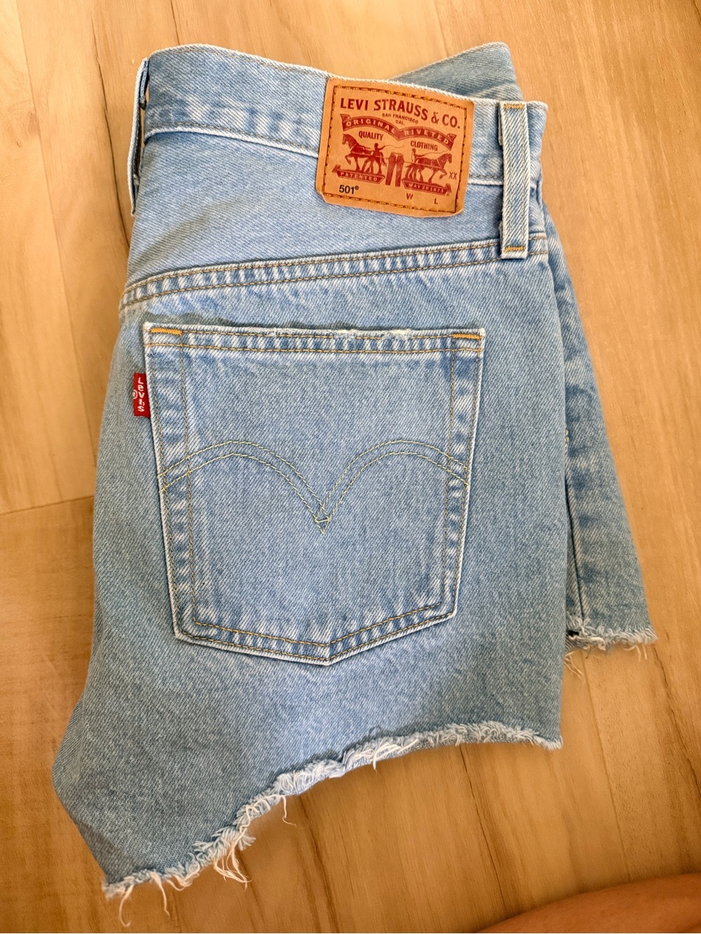 Levi's Pale Blue Denim Cutoff Shorts with Classic Patch